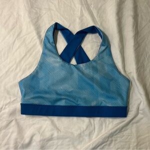 Asics Light Blue Striped Crossback Sports Bra